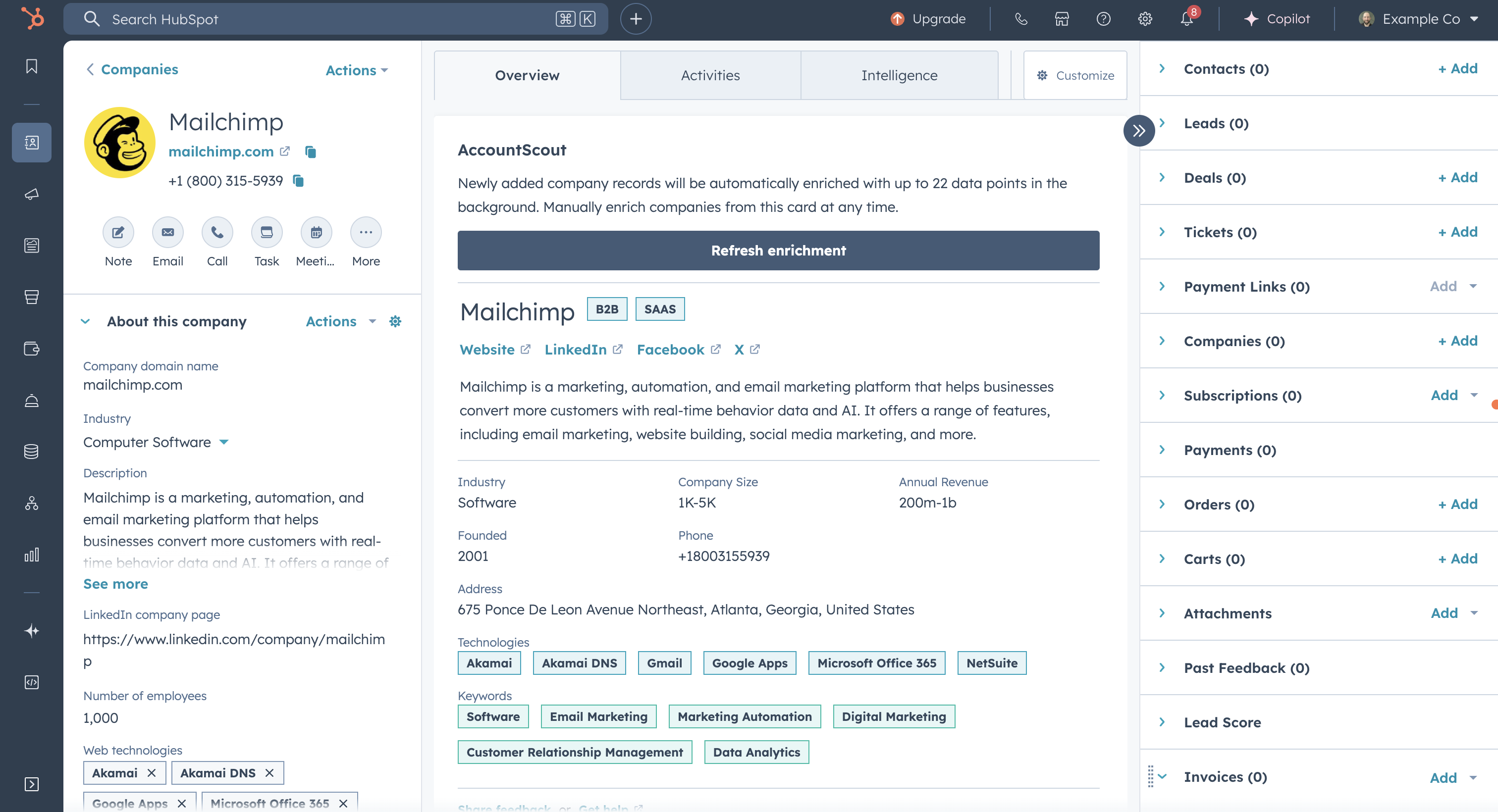 Manual enrichment using AccountScout card