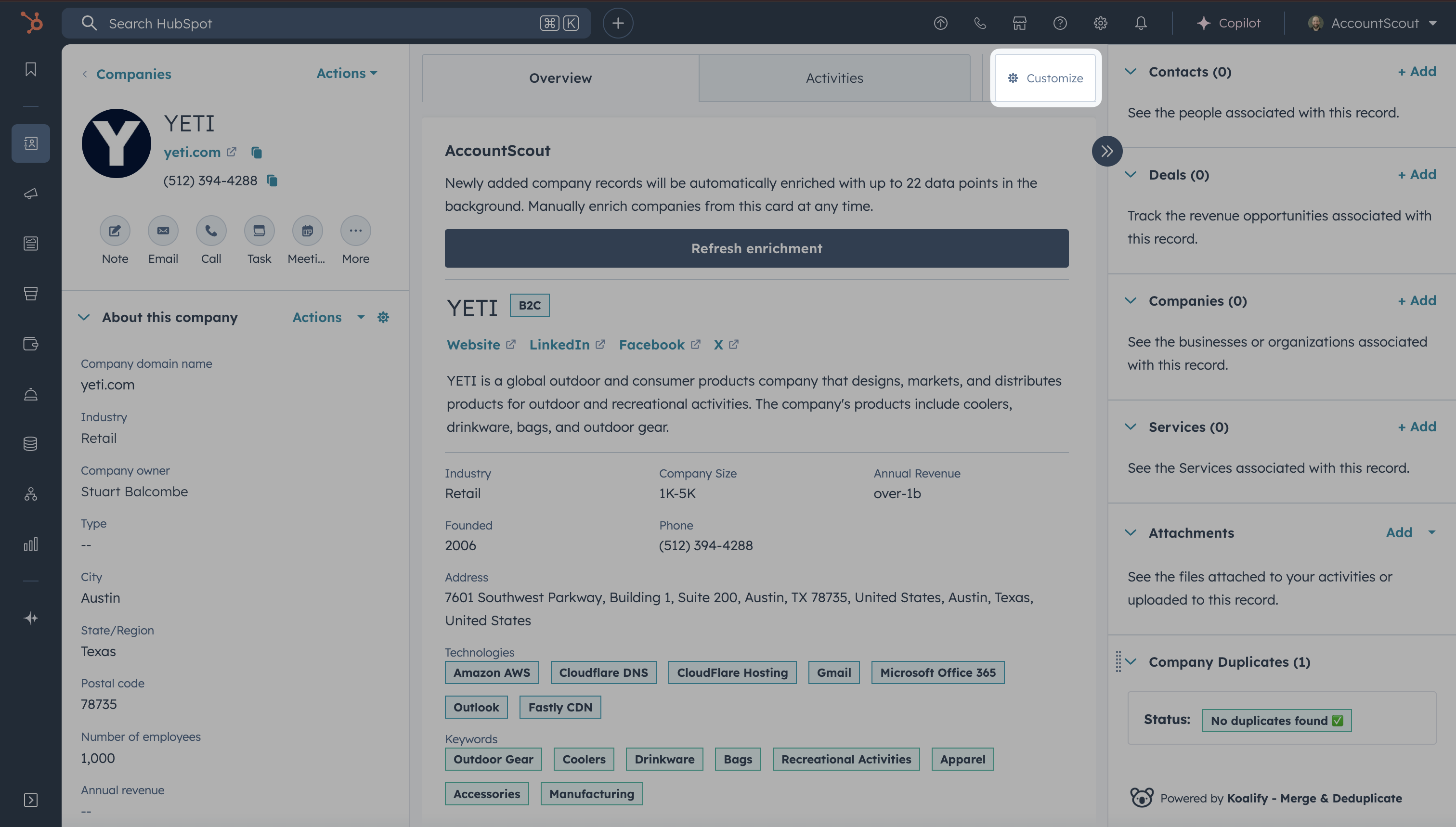 Access record customization settings